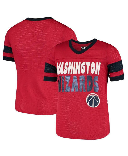 Big Girls Red Washington Wizards Mesh Jersey V-Neck T-shirt