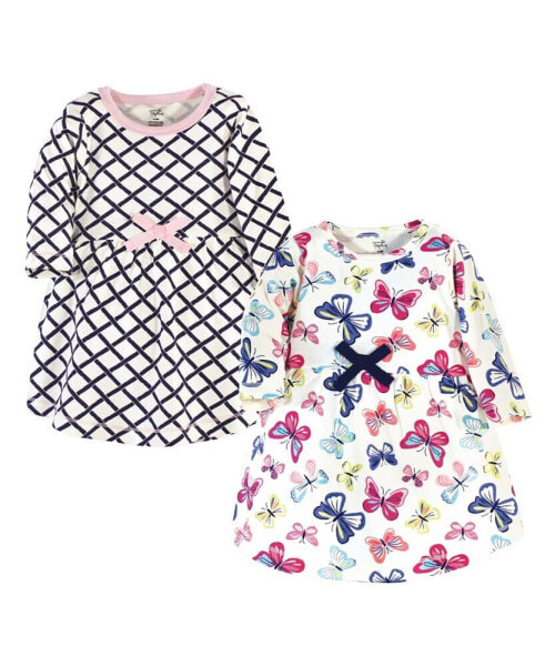 Toddler Girls Organic Cotton Long-Sleeve Dresses 2pk, Bright Butterflies