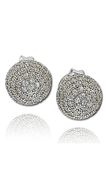 Suzy Levian Sterling Silver Cubic Zirconia Everyday Pave Ball Stud Earrings