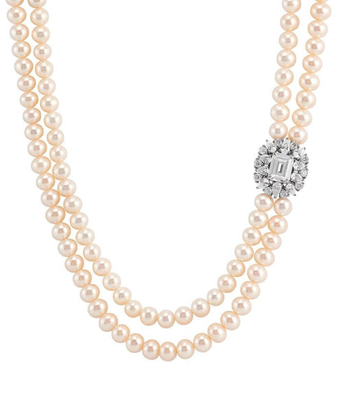 Freshwater Pearl (5-6mm) & Cubic Zirconia Double Strand 17" Collar Necklace in Sterling Silver