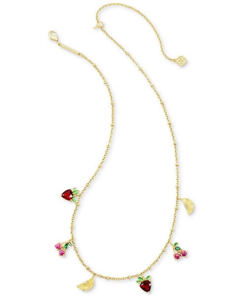 14k Gold-Plated Mixed Stone Fruit Charm 19" Adjustable Statement Necklace