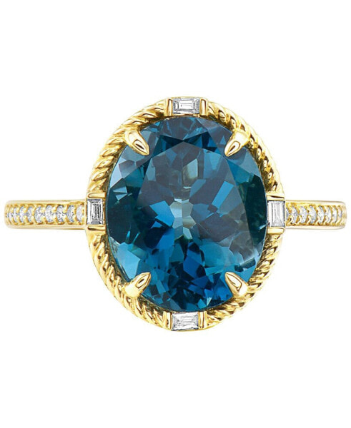 EFFY® London Blue Topaz (5-5/8 ct. t.w.) & Diamond (1/8 ct. t.w.) Oval Ring in 14k Gold