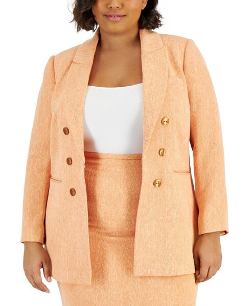 Plus Size Tweed Peak-Lapel Faux Double-Breasted Blazer