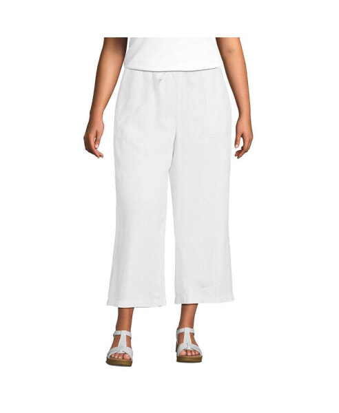 Plus Size High Rise Drawstring Linen Wide Leg Crop Pants