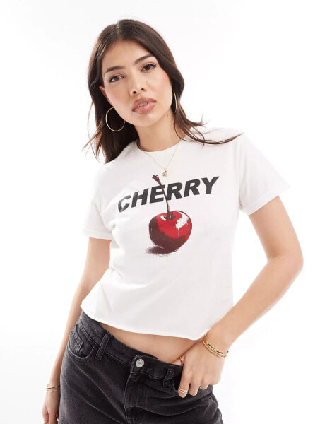 ASOS DESIGN baby tee with cherry graphic in white