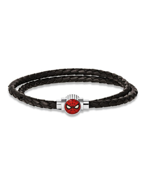 Spider-Man Mens Double-Wrap Woven Stainless Steel Pendant Bracelet