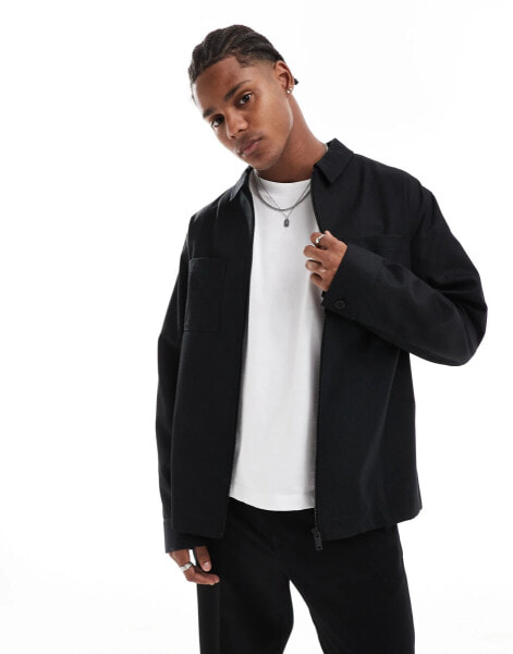 ASOS DESIGN smart co-ord slim fit trucker jacket in black twill