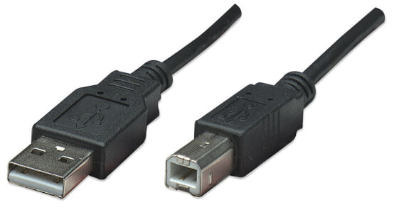 Manhattan USB-A to USB-B Cable - 0.5m - Male to Male - 480 Mbps (USB 2.0) - Equivalent to USB2HAB50CM - Hi-Speed USB - Black - Lifetime Warranty - Polybag - 0.5 m - USB A - USB B - USB 2.0 - Male/Male - Black