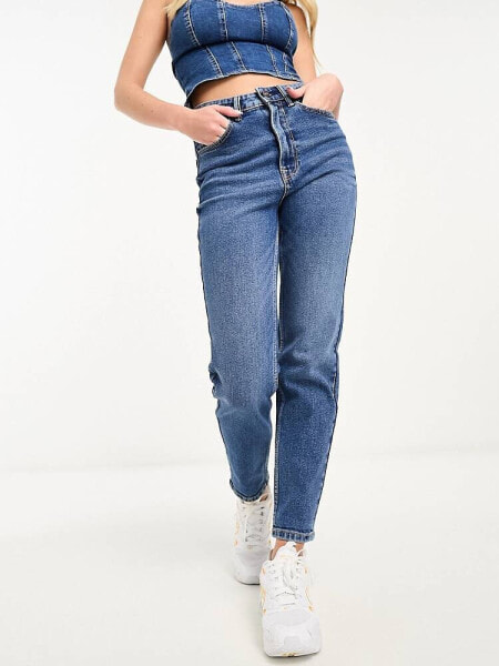 Stradivarius slim mom jean with stretch in authentic blue