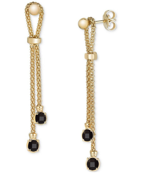 Onyx Popcorn Chain Link Drop Earrings in 14k Gold-Plated Sterling Silver