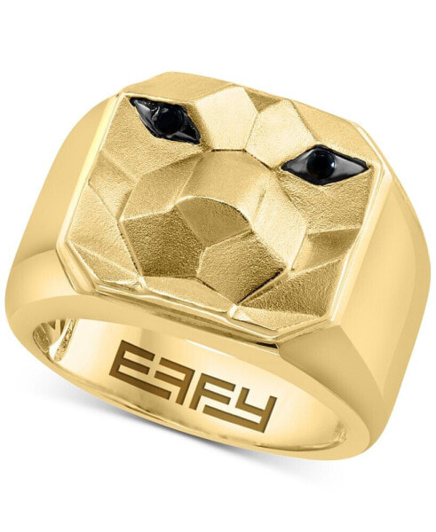 EFFY® Men's Black Spinel Lion Ring (1/10 ct. t.w.) in 14k Gold-Plated Sterling Silver