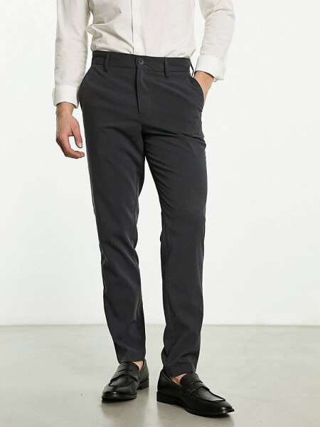 Jack & Jones Intelligence slim fit woven smart trouser in dark grey  