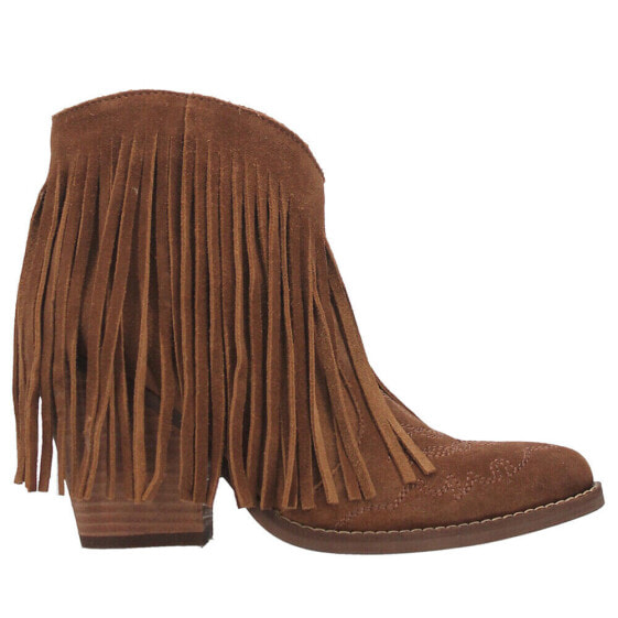 Dingo Tangles Fringe Embroidered Pointed Toe Pull On Booties Womens Brown Casual