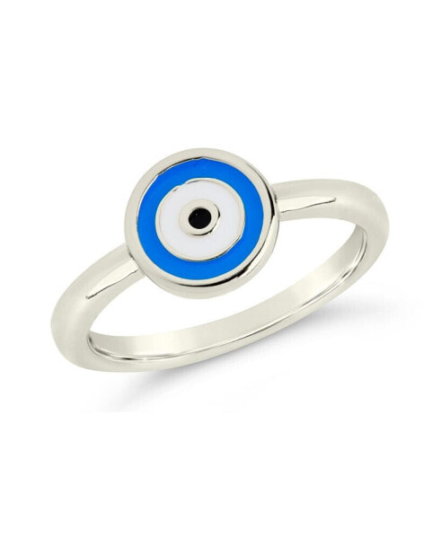 Gold-Tone or Silver-Tone Blue Bead Enamel Accent Sibyl Ring