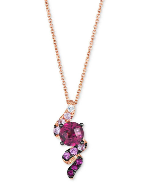 Ombré® Raspberry Rhodolite (1-1/10 ct. t.w.) Pink Sapphire Ombré (1/4 ct. t.w.) & White Sapphire (1/20 ct. t.w.) Spiral Adjustable 20" Pendant Necklace in 14k Rose Gold