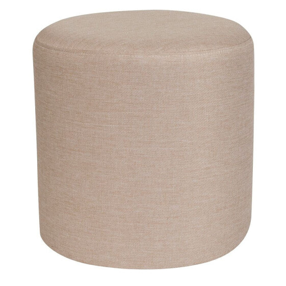 Barrington Upholstered Round Ottoman Pouf In Beige Fabric