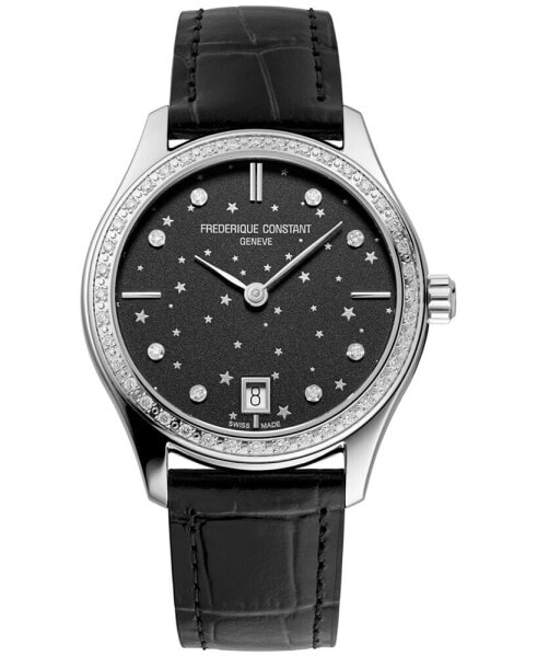 Women's Swiss Classic Diamond (3/8 ct. t.w.) Black Leather Strap Watch 36mm