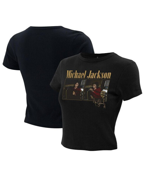 Women's Black Michael Jackson Studio Photos Cropped T-Shirt