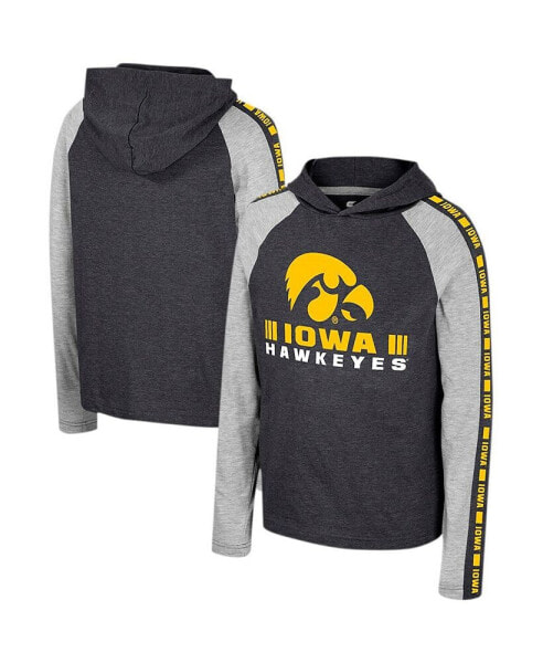 Big Boys Black Iowa Hawkeyes Ned Raglan Long Sleeve Hooded T-shirt