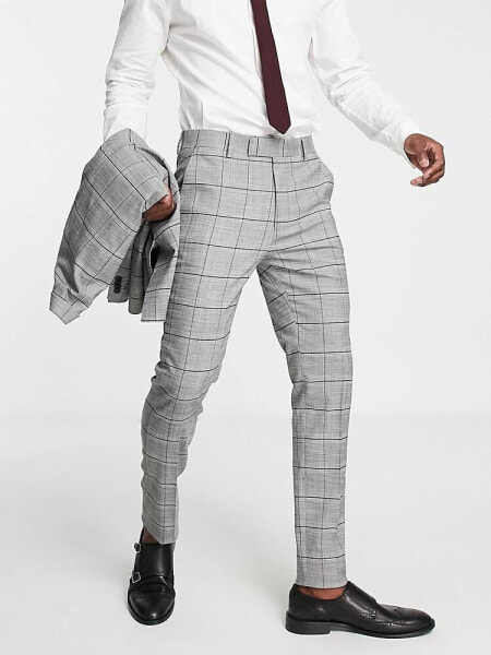Topman skinny check wedding suit trousers in black and white