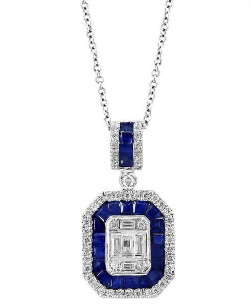 EFFY® Sapphire (3/4 ct. t.w.) & Diamond (5/8 ct. t.w.) Halo 18" Pendant Necklace in 14k White Gold