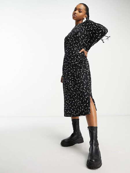 Monki jersey midi dress in black small floral print