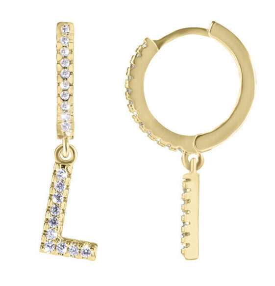 Round gold-plated single earrings "L" with zircons