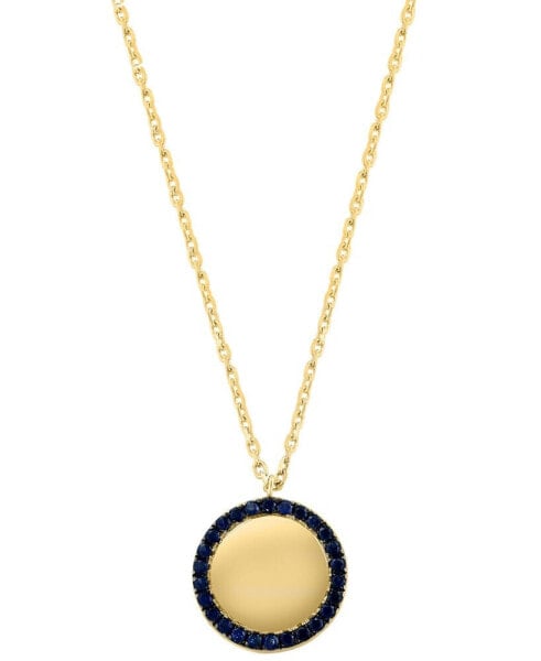 EFFY® Sapphire Polished Disc Halo 18" Pendant Necklace (1/3 ct. t.w.) in 14k Gold-Plated Sterling Silver
