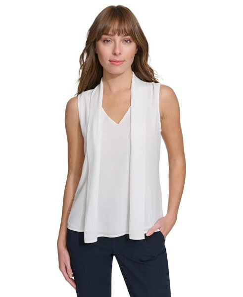 Women's Scarf-Overlay Sleeveless Top