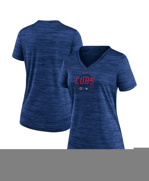 Women's Royal Chicago Cubs Authentic Collection Velocity Practice Performance V-Neck T-shirt