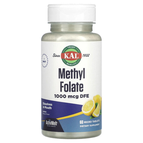 Витамины группы В KAL Метил Фолат, Лимон, 1,000 мкг DFE, 60 микротаблеток
