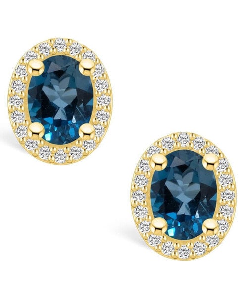 London Topaz (3-1/5 ct. t.w.) and Diamond (3/8 ct. t.w.) Halo Stud Earrings in 14K Yellow Gold