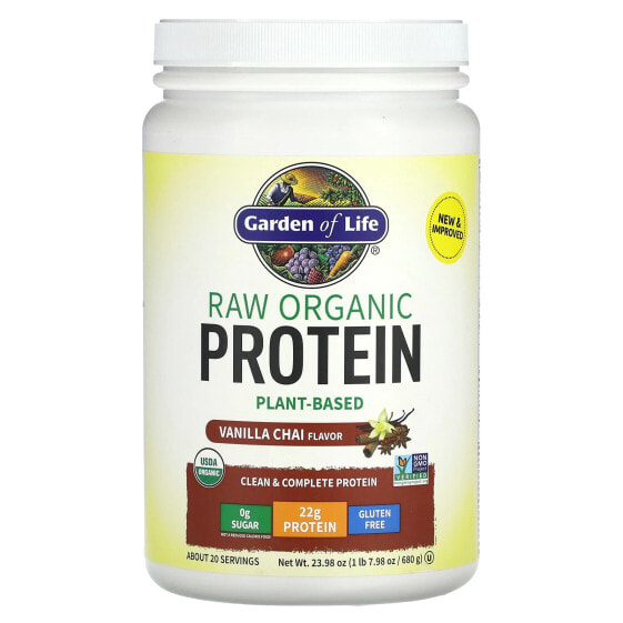 Garden of Life, RAW Organic Protein, органический протеин на растительной основе, ваниль и чай, 680 г (1 фунт, 7,98 унции)