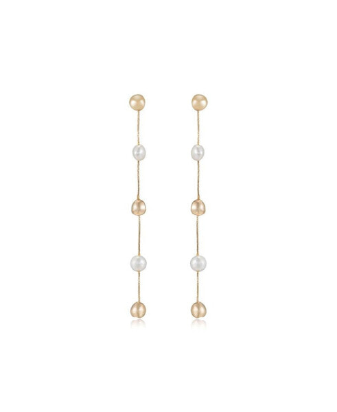 Alternating Freshwater Pearl and 18K Gold Plated Bead Drop Earrings