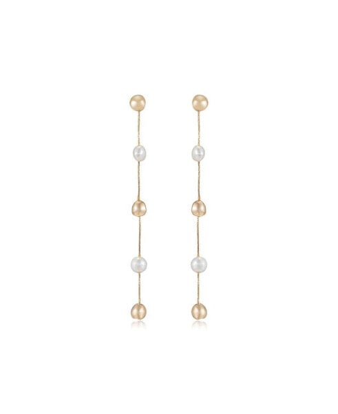 Alternating Freshwater Pearl and 18K Gold Plated Bead Drop Earrings