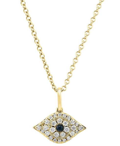 EFFY Collection eFFY® Black Diamond Accent & Diamond (1/6 ct. t.w.) Evil Eye 18" Pendant Necklace in Sterling Silver