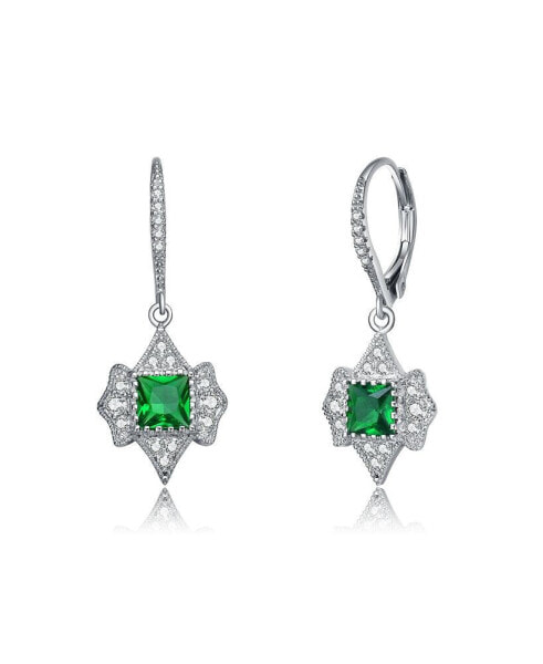 Sterling Silver Princess and Round Cubic Zirconia Leverback Earrings