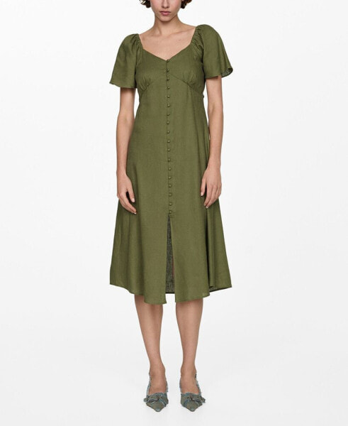 Women's Buttoned Linen-Blend Dress