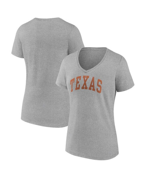Women's Heather Gray Texas Longhorns Basic Arch V-Neck T-shirt