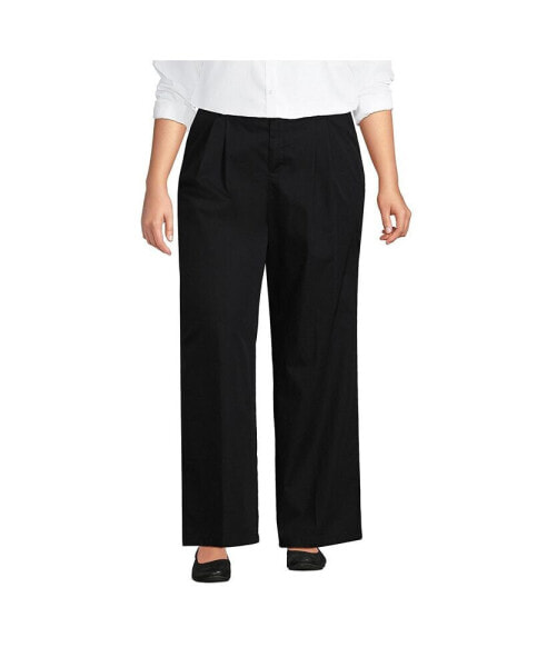 Plus Size High Rise Crisp Poplin Chino Wide Leg Pants