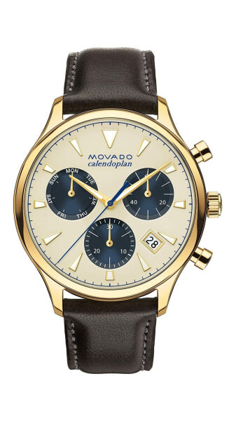 Movado Men's Heritage Chronograph Watch with a Printed Index Dial Gold/Silver...