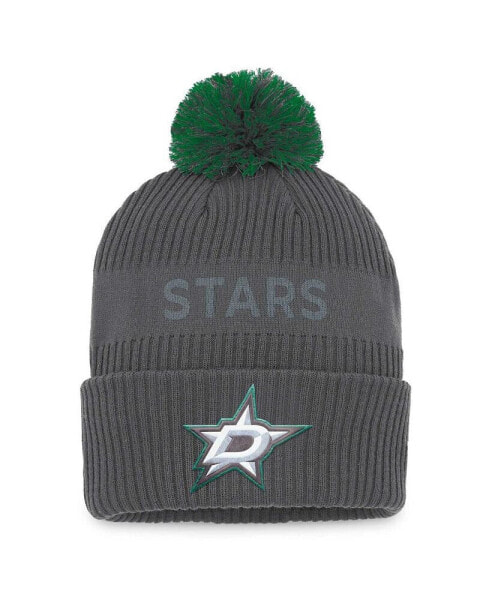 Men's Charcoal Dallas Stars Authentic Pro Home Ice Cuffed Knit Hat with Pom