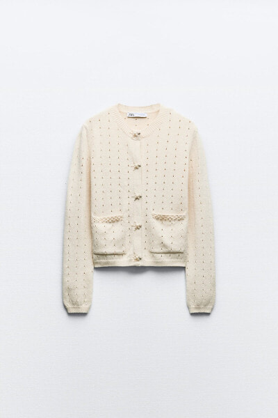 Knit cardigan with faux pearls