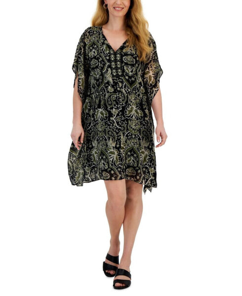 Women's Short Sleeve Printed Embellished Caftan Dress, Created for Macy's