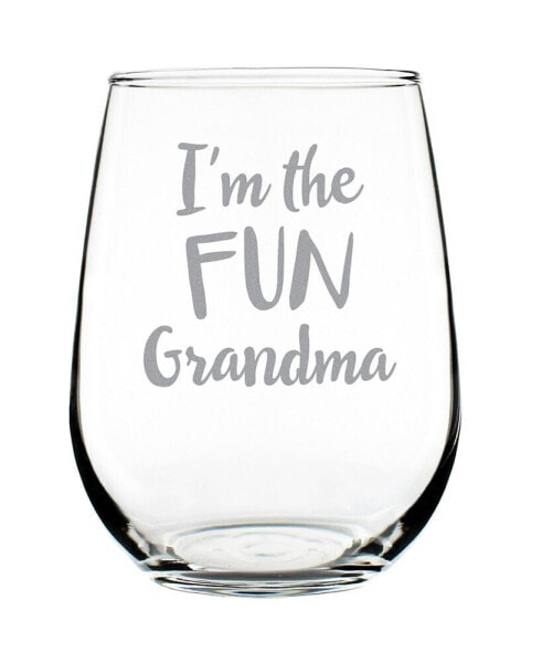 I'm The Fun Grandma Grandparent Gifts Stem Less Wine Glass, 17 oz