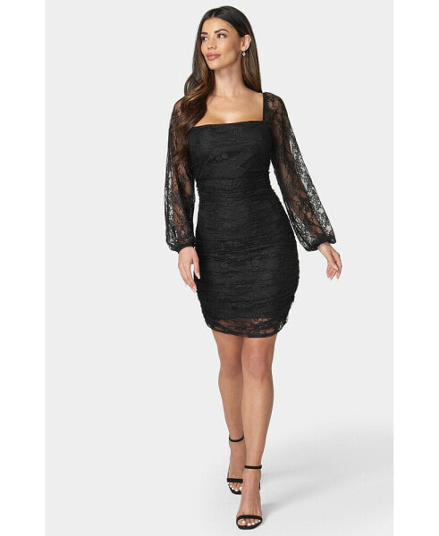 Women's Lace Square Neck Ruch Dress