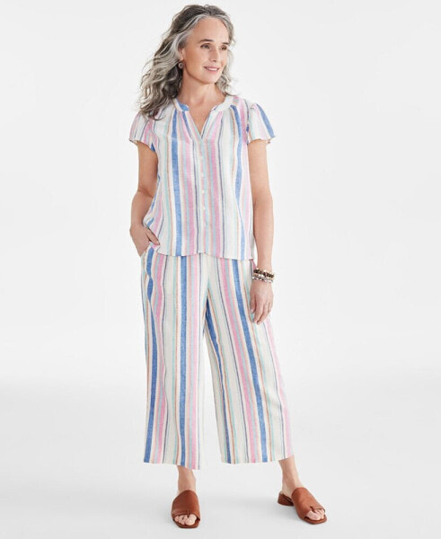 Women's Stripe Cropped Drawstring Pants, Created for Macy's