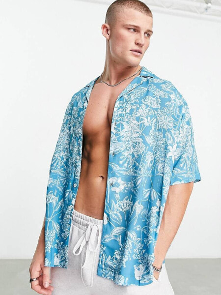 ASOS DESIGN boxy oversized revere shirt in blue floral print
