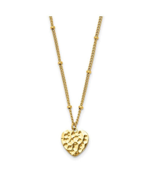 Chisel and Hammered Yellow IP-plated Heart 15 inch Curb Chain Necklace