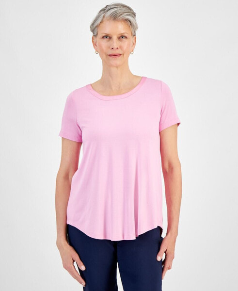 Women's Satin-Trim Knit Short-Sleeve Top, Created for Macy's